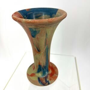 Vintage MCM Multicolor Vase Resin Plastic Bakelite (?) 7.5" Red Blue Cream